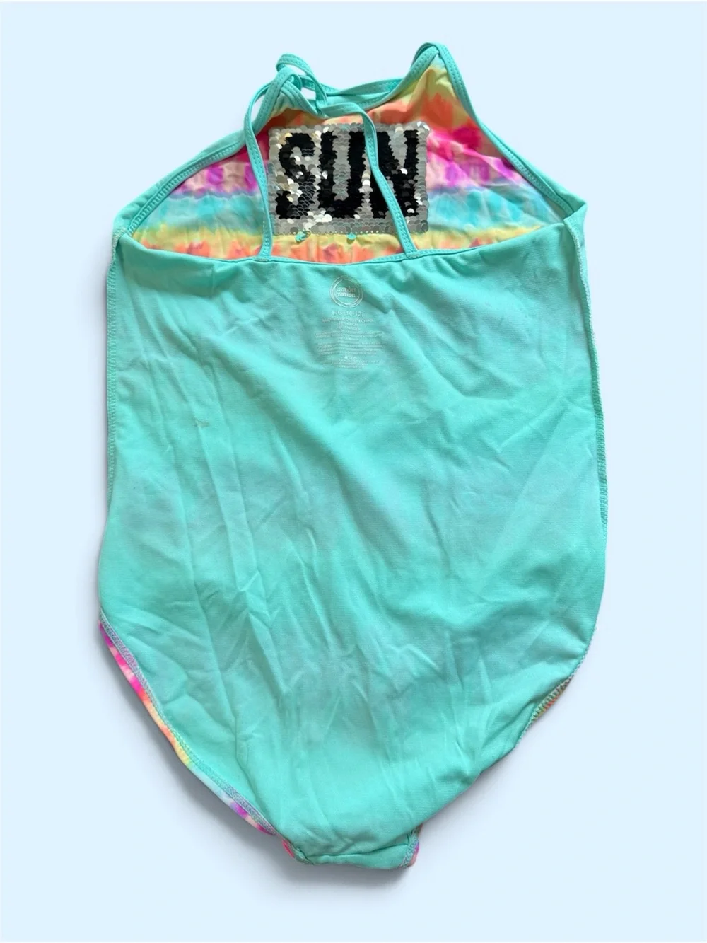 Kids' Multicolor Tie-Dye One-Piece Swimsuit with 'FUN' Sequin Detail